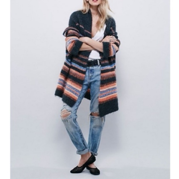 Free People Oversized Striped Alpaca Open Cardigan Medium
